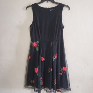 Studio One Black Dress with embroidered roses . Size 10
